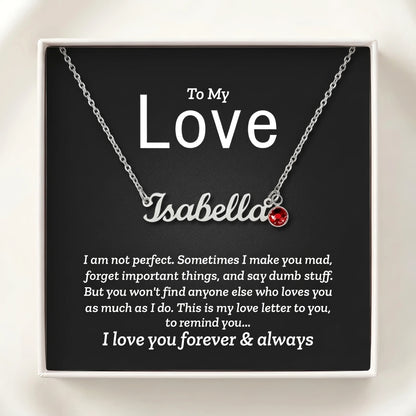 "To My Love, My Love Letter to You" Custom Name Necklace with Birthstone – Personalized Gift for Her