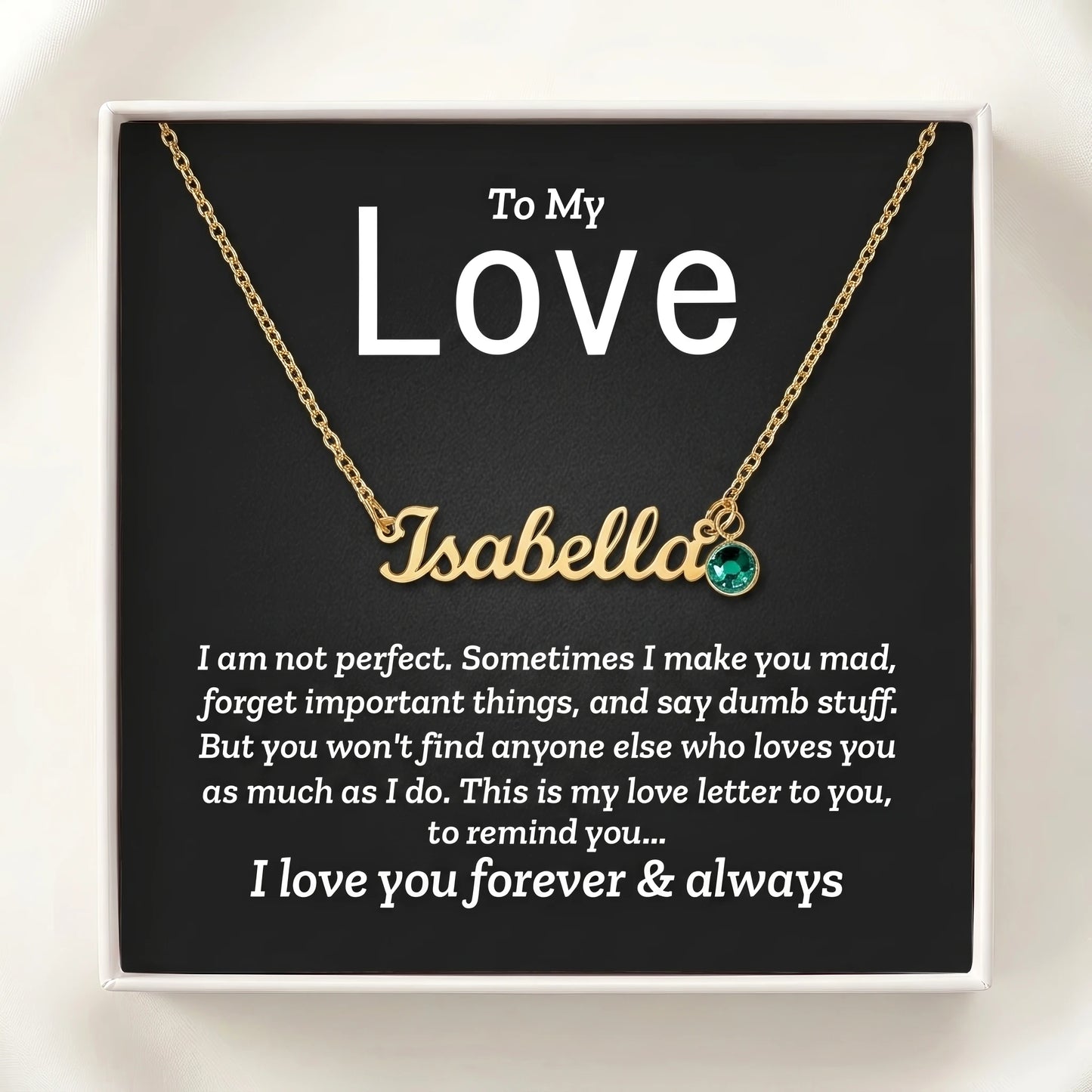 "To My Love, My Love Letter to You" Custom Name Necklace with Birthstone – Personalized Gift for Her