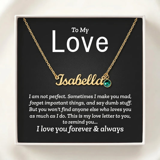 "To My Love, My Love Letter to You" Custom Name Necklace with Birthstone – Personalized Gift for Her