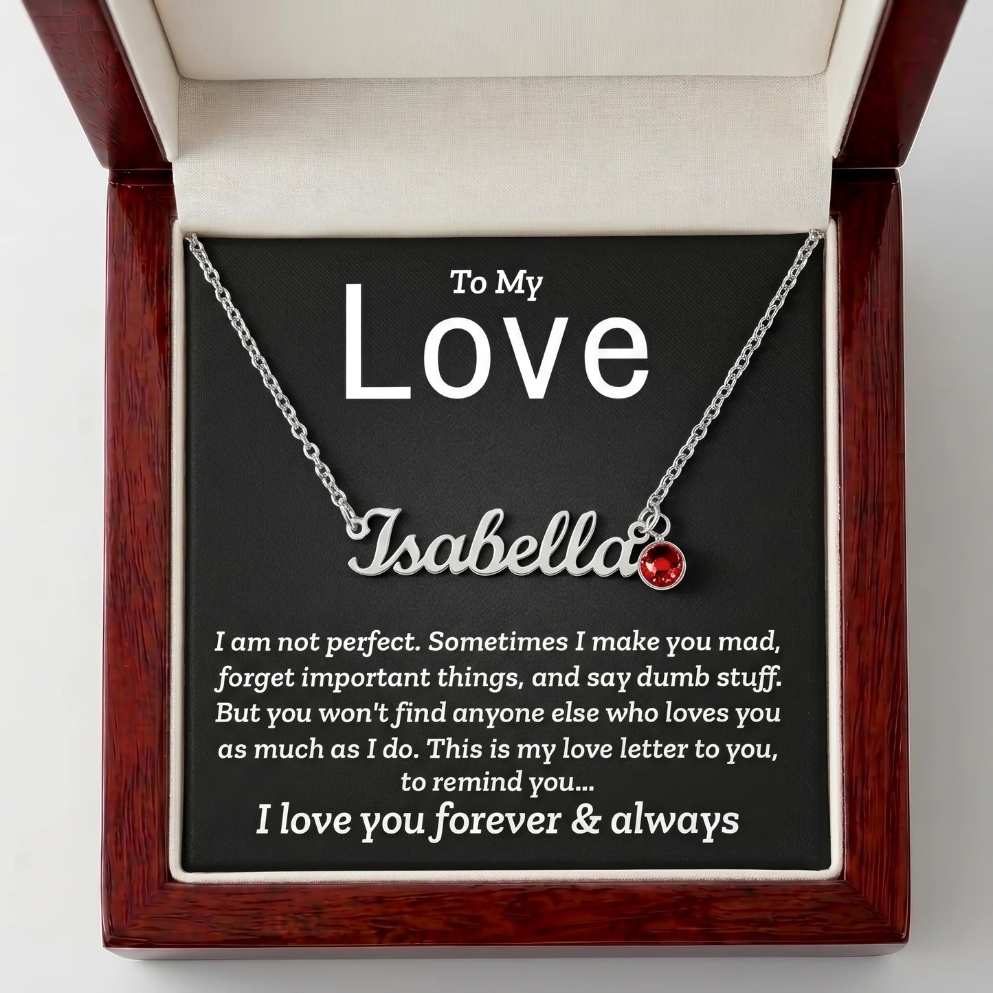 "To My Love, My Love Letter to You" Custom Name Necklace with Birthstone – Personalized Gift for Her