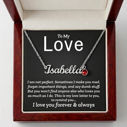 "To My Love, My Love Letter to You" Custom Name Necklace with Birthstone – Personalized Gift for Her