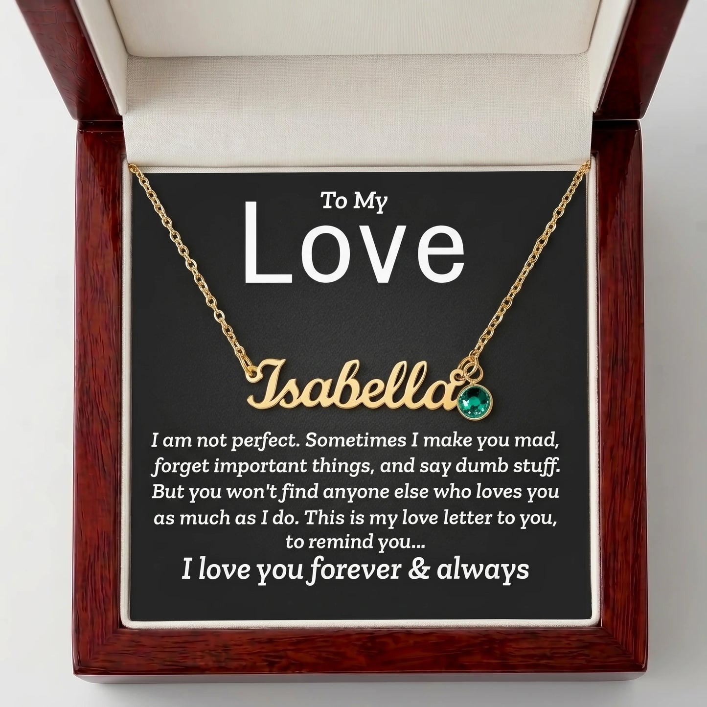 "To My Love, My Love Letter to You" Custom Name Necklace with Birthstone – Personalized Gift for Her