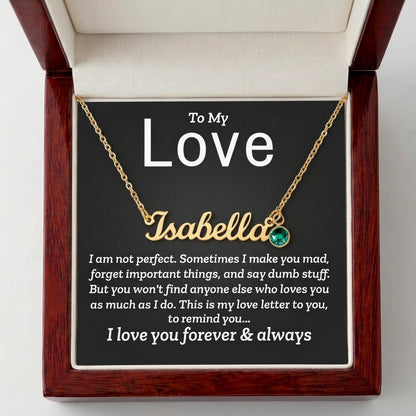 "To My Love, My Love Letter to You" Custom Name Necklace with Birthstone – Personalized Gift for Her