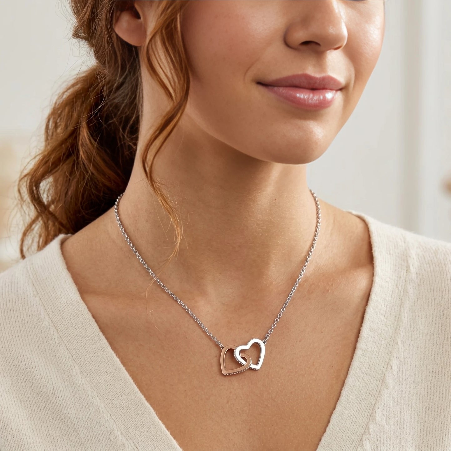 "To My Bonus Daughter, Life Gave Me the Gift of You" Interlocking Hearts Necklace – Meaningful Gift