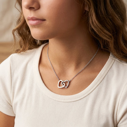 "To My Bonus Daughter, Life Gave Me the Gift of You" Interlocking Hearts Necklace – Meaningful Gift