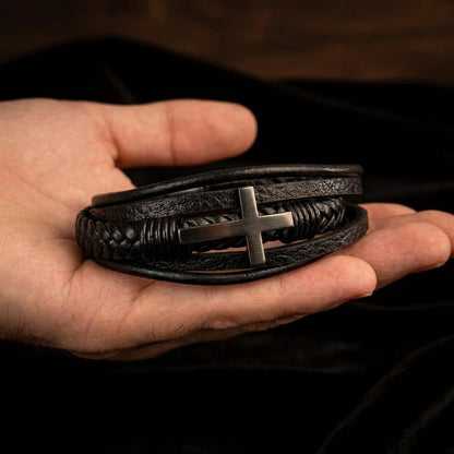 To My Husband "We Did It" Leather Cross Bracelet - Romantic Anniversary Gift