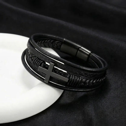 To My Man "All My Lasts" Leather Cross Bracelet - Meaningful Anniversary Gift