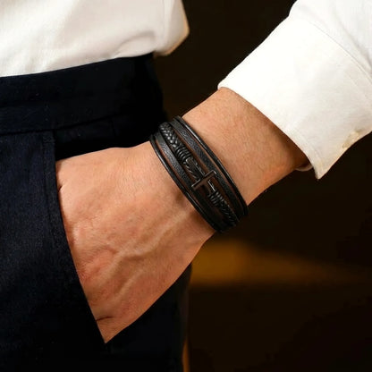 To My Man "All My Lasts" Leather Cross Bracelet - Meaningful Anniversary Gift
