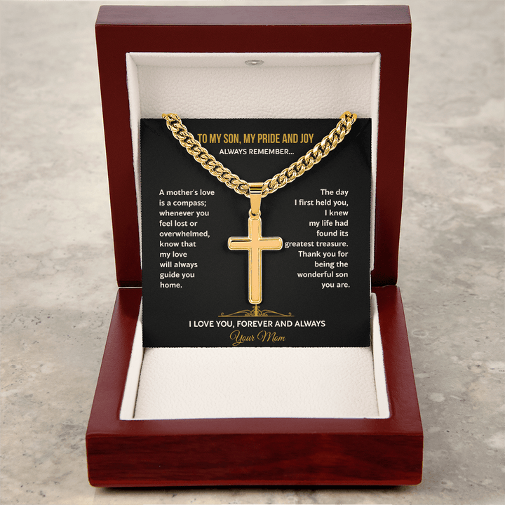 A Mother's Gift for Her Son - Personalized Cross Necklace - The Love Sparkle