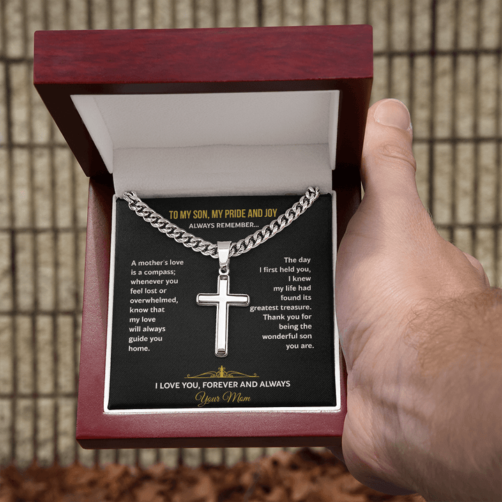 A Mother's Gift for Her Son - Personalized Cross Necklace - The Love Sparkle