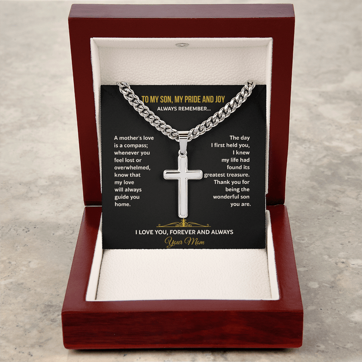 A Mother's Gift for Her Son - Personalized Cross Necklace - The Love Sparkle