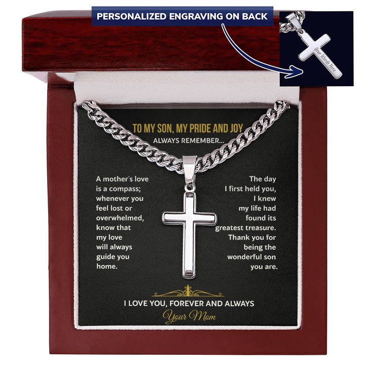 A Mother's Gift for Her Son - Personalized Cross Necklace - The Love Sparkle