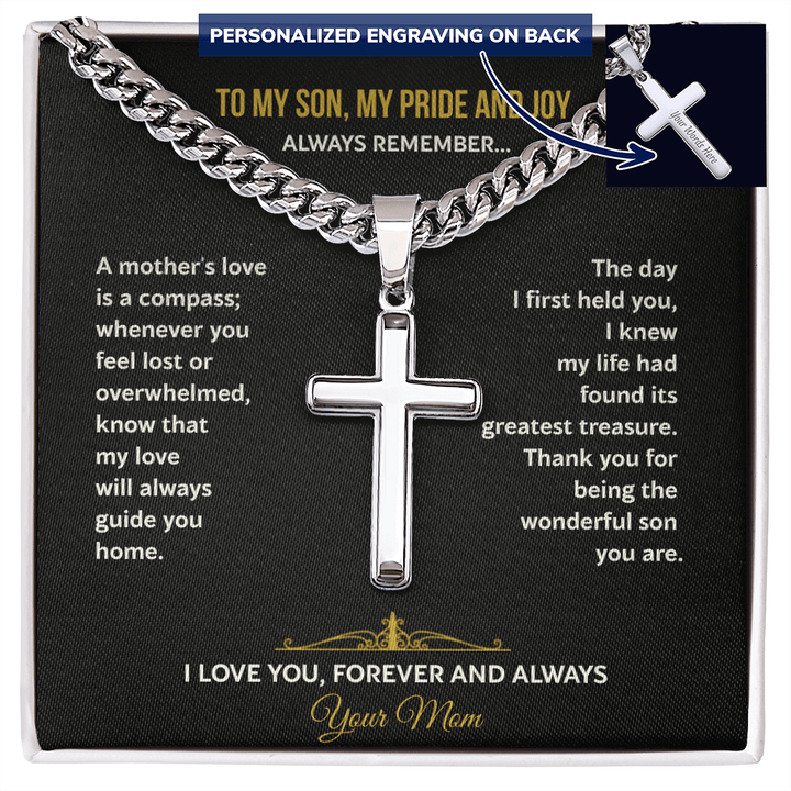 A Mother's Gift for Her Son - Personalized Cross Necklace - The Love Sparkle