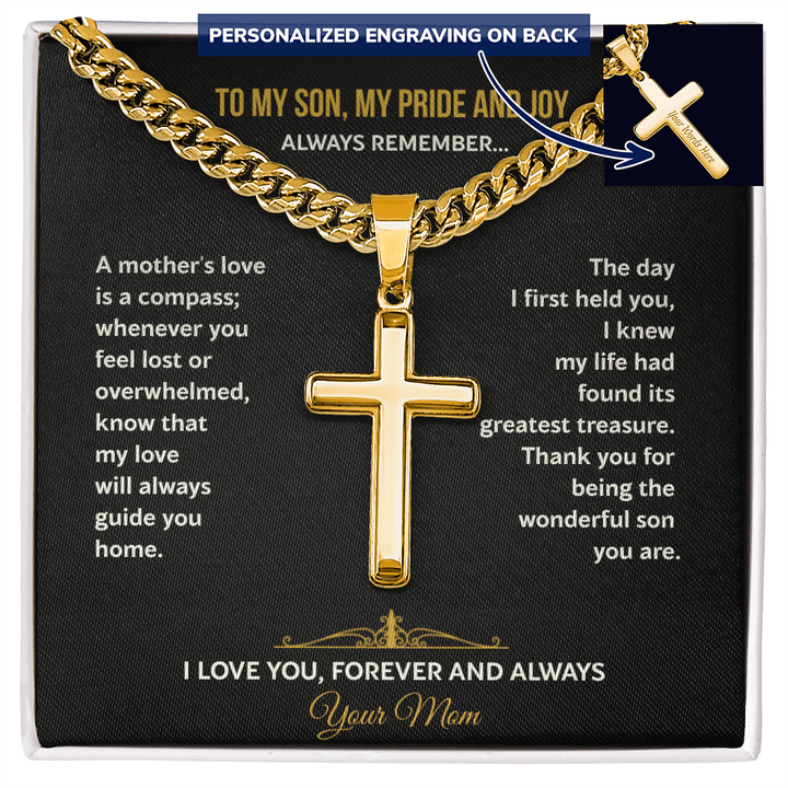 A Mother's Gift for Her Son - Personalized Cross Necklace - The Love Sparkle