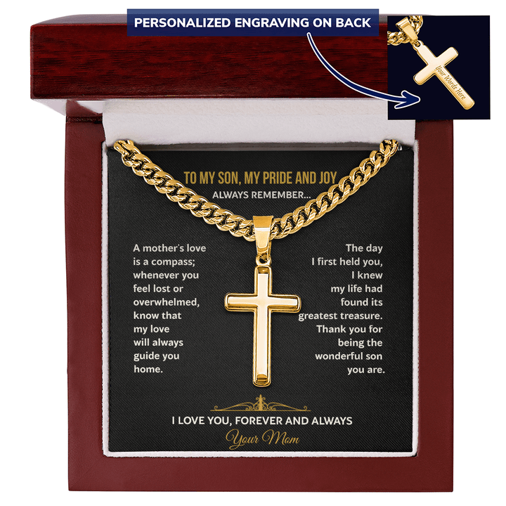 A Mother's Gift for Her Son - Personalized Cross Necklace - The Love Sparkle