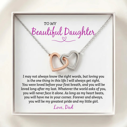 "As Long As My Heart Beats, You Will Have Me in Your Corner" Interlocking Hearts Necklace – Meaningful Gift from Dad to Daughter for Birthday, Graduation & Any Occasion - The Love Sparkle