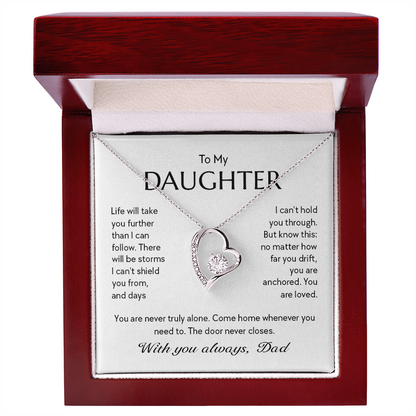 "To My Daughter, No Matter How Far You Go, You Are Loved" Forever Love Heart Necklace – Gift from Dad