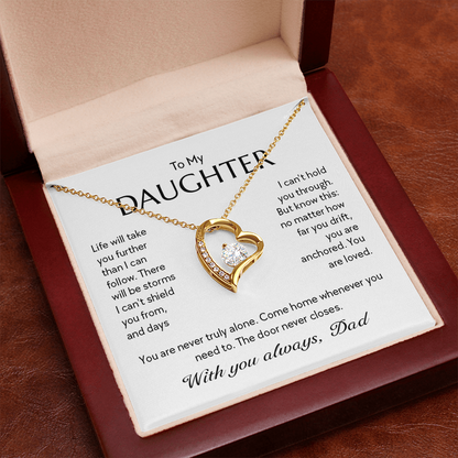 "To My Daughter, No Matter How Far You Go, You Are Loved" Forever Love Heart Necklace – Gift from Dad