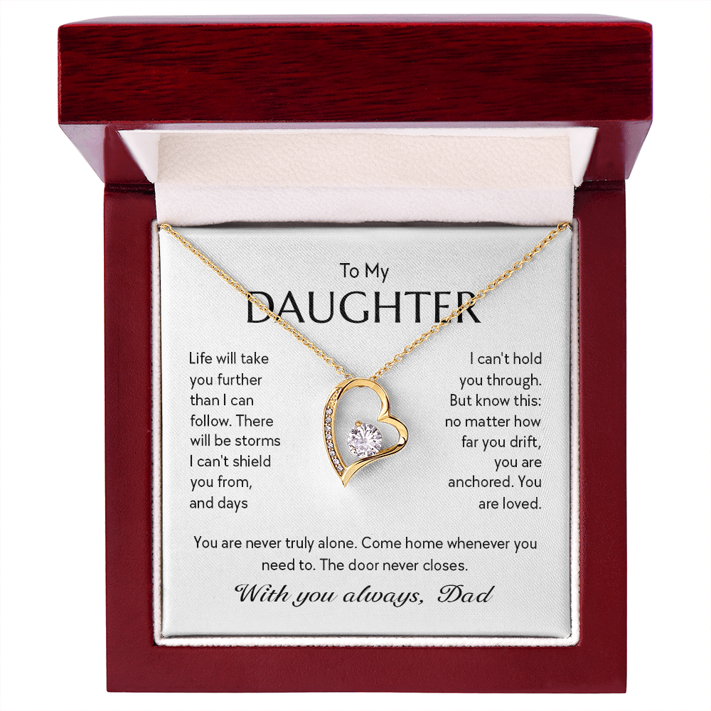 "To My Daughter, No Matter How Far You Go, You Are Loved" Forever Love Heart Necklace – Gift from Dad