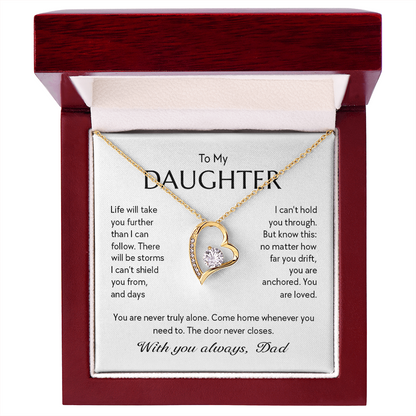 "To My Daughter, No Matter How Far You Go, You Are Loved" Forever Love Heart Necklace – Gift from Dad