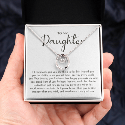 To My Daughter Lucky In Love Necklace from Dad – Braver, Stronger & Loved More Than You Know