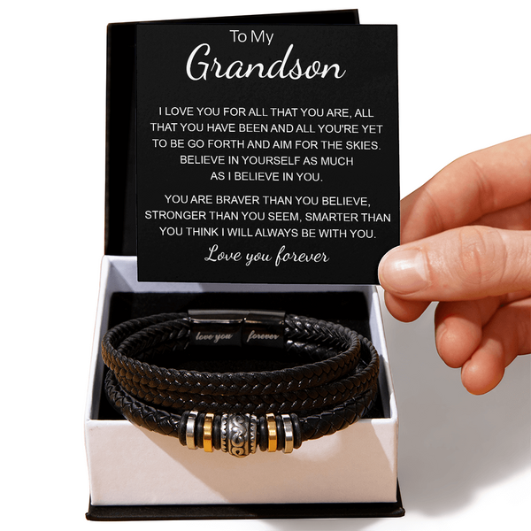 To My Grandson-Love You Forever Bracelet-"Braver Than You Believe"