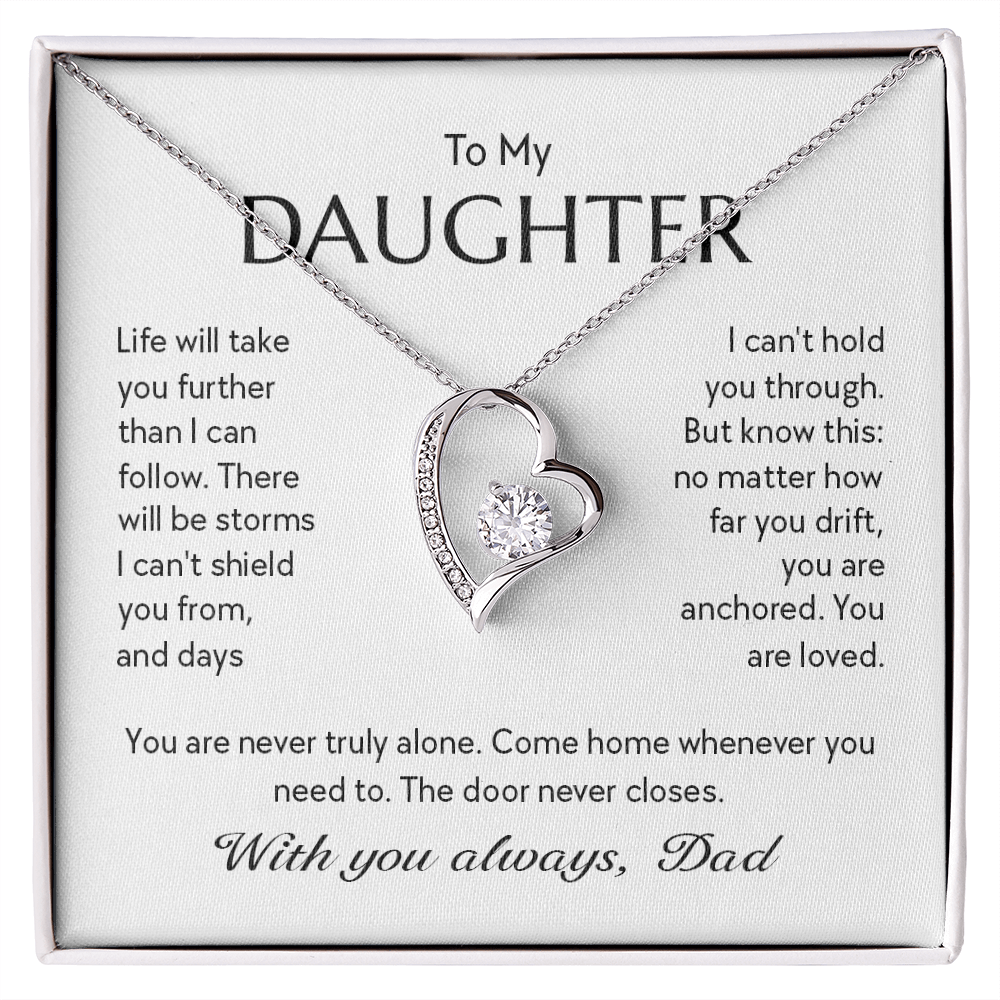 "To My Daughter, No Matter How Far You Go, You Are Loved" Forever Love Heart Necklace – Gift from Dad
