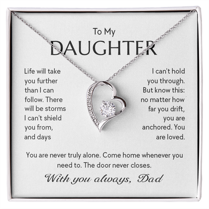 "To My Daughter, No Matter How Far You Go, You Are Loved" Forever Love Heart Necklace – Gift from Dad