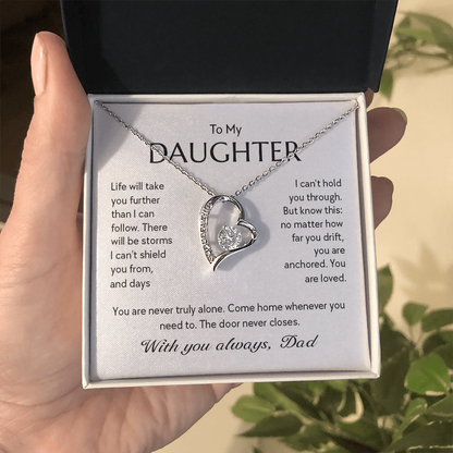 "To My Daughter, No Matter How Far You Go, You Are Loved" Forever Love Heart Necklace – Gift from Dad