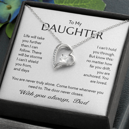 "To My Daughter, No Matter How Far You Go, You Are Loved" Forever Love Heart Necklace – Gift from Dad