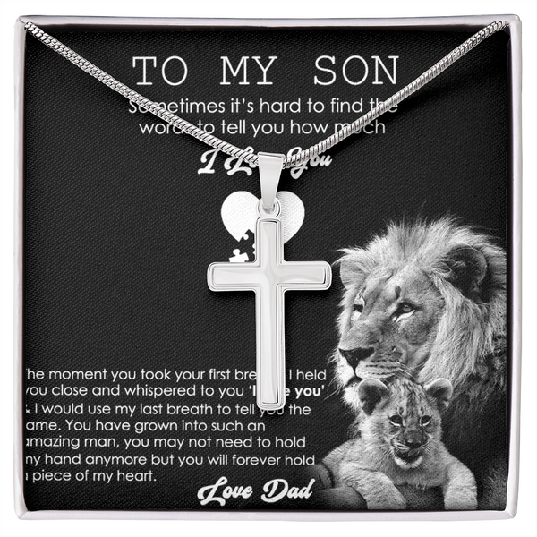 To My Son-Artisan Cross Necklace with Snake Chain-"From First Breath to Last"