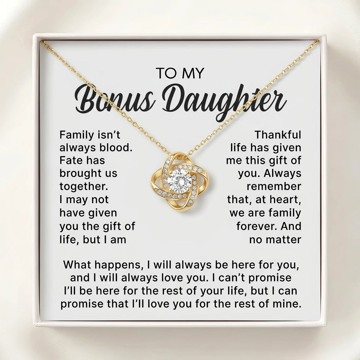 Bonus Daughter Gift, Love Knot Necklace for Stepdaughter, Family Isn't Always Blood Keepsake - The Love Sparkle