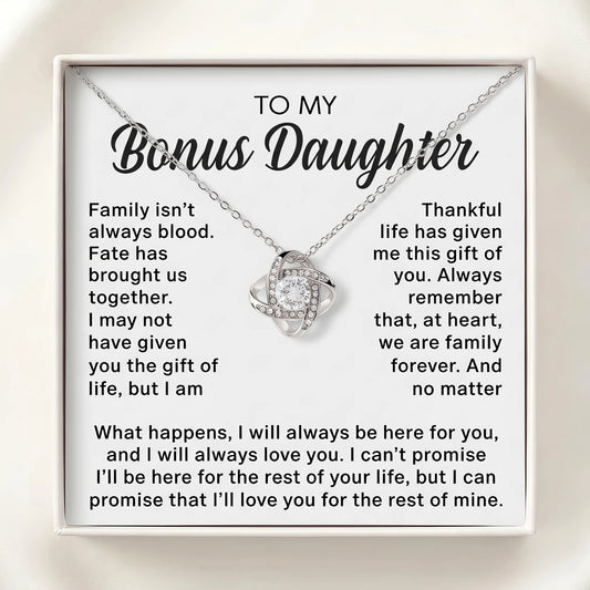 Bonus Daughter Gift, Love Knot Necklace for Stepdaughter, Family Isn't Always Blood Keepsake - The Love Sparkle