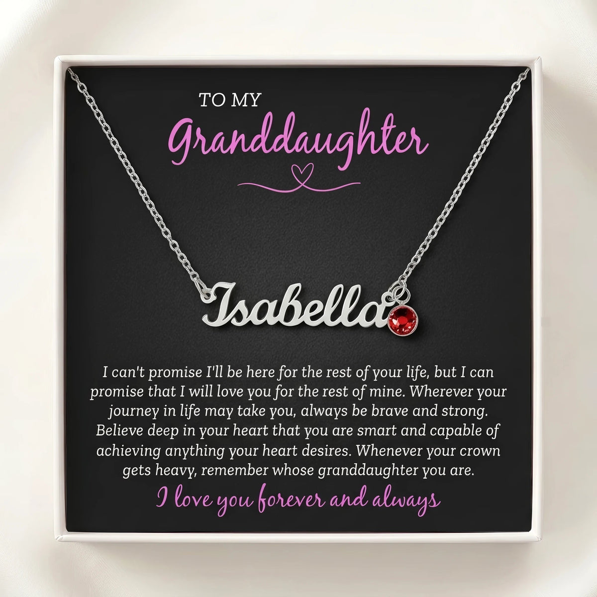 Custom Name Necklace with Birthstone – To My Granddaughter, Loved Forever & Always - The Love Sparkle
