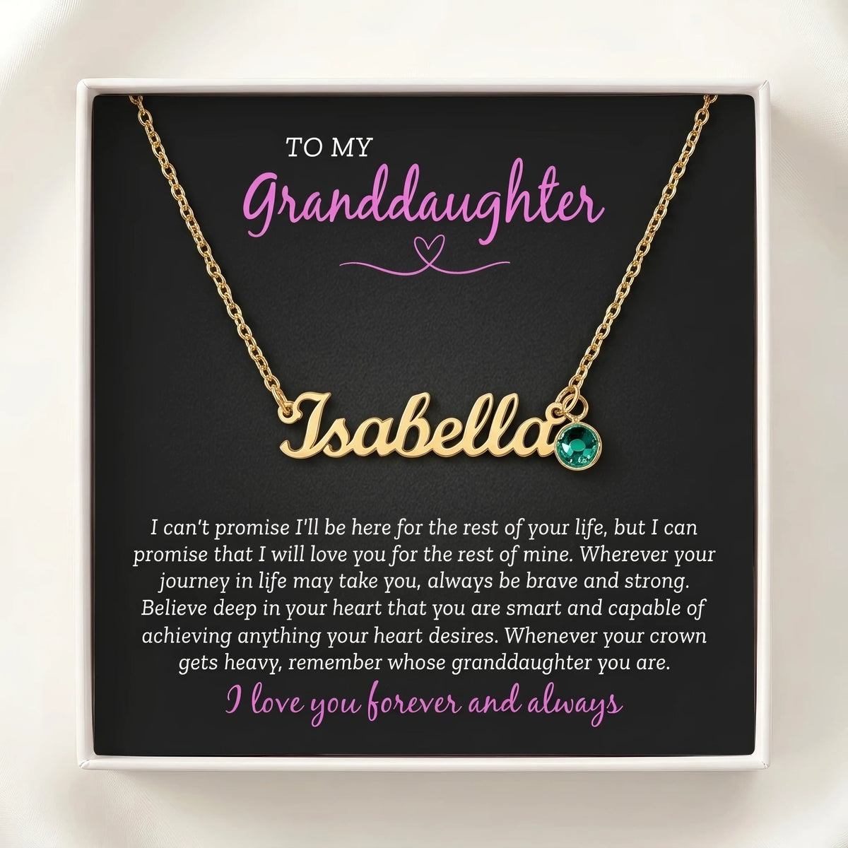 Custom Name Necklace with Birthstone – To My Granddaughter, Loved Forever & Always - The Love Sparkle