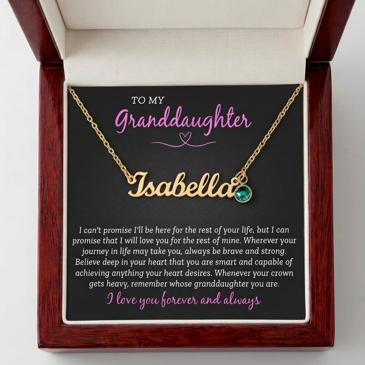 Custom Name Necklace with Birthstone – To My Granddaughter, Loved Forever & Always - The Love Sparkle