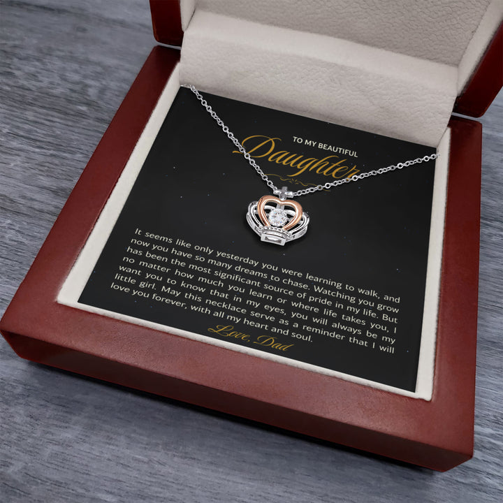 Daughter Necklace from Dad, Crown Pendant Gift for Daughter's Birthday, Graduation, Christmas - The Love Sparkle