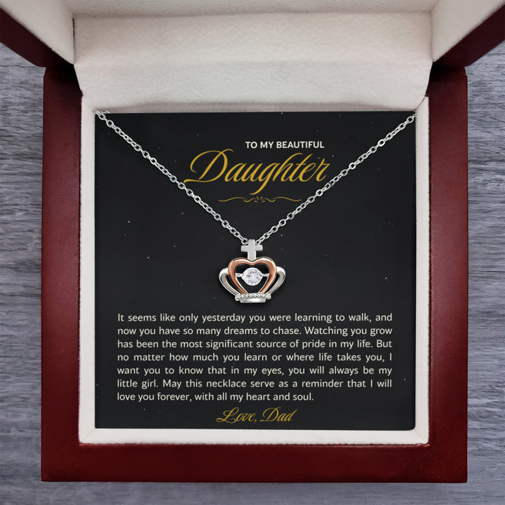 Daughter Necklace from Dad, Crown Pendant Gift for Daughter's Birthday, Graduation, Christmas - The Love Sparkle