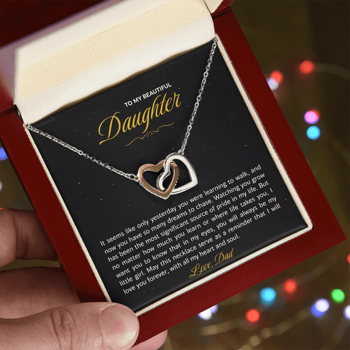 Daughter Necklace from Dad, Interlocking Hearts Gift for Birthday, Graduation, Christmas - The Love Sparkle