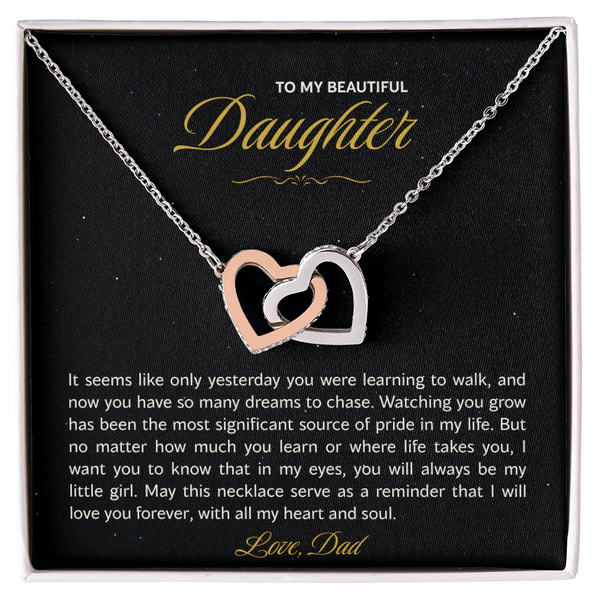 Daughter Necklace from Dad, Interlocking Hearts Gift for Birthday, Graduation, Christmas - The Love Sparkle