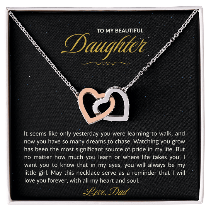 Daughter Necklace from Dad, Interlocking Hearts Gift for Birthday, Graduation, Christmas - The Love Sparkle
