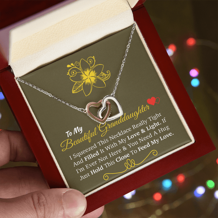 For My Beloved Granddaughter - Interlocking Hearts Necklace - A "Hug From Afar" Message - The Love Sparkle