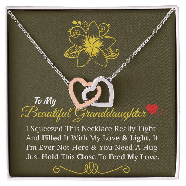For My Beloved Granddaughter - Interlocking Hearts Necklace - A "Hug From Afar" Message - The Love Sparkle