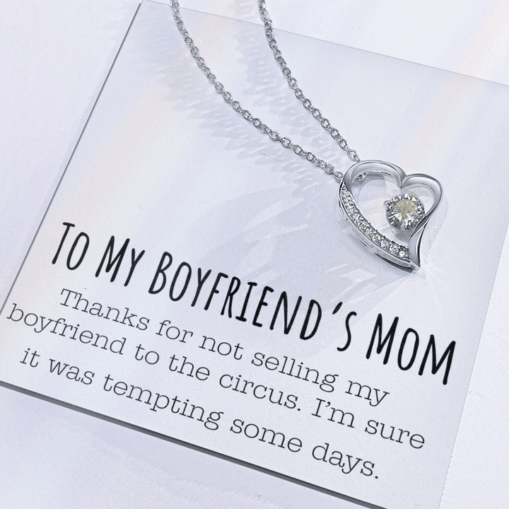 Funny Gift for Boyfriend's Mom - Forever Love Necklace - Humorous Necklace for His Mom - The Love Sparkle