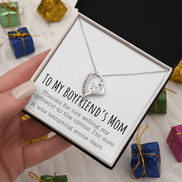 Funny Gift for Boyfriend's Mom - Forever Love Necklace - Humorous Necklace for His Mom - The Love Sparkle