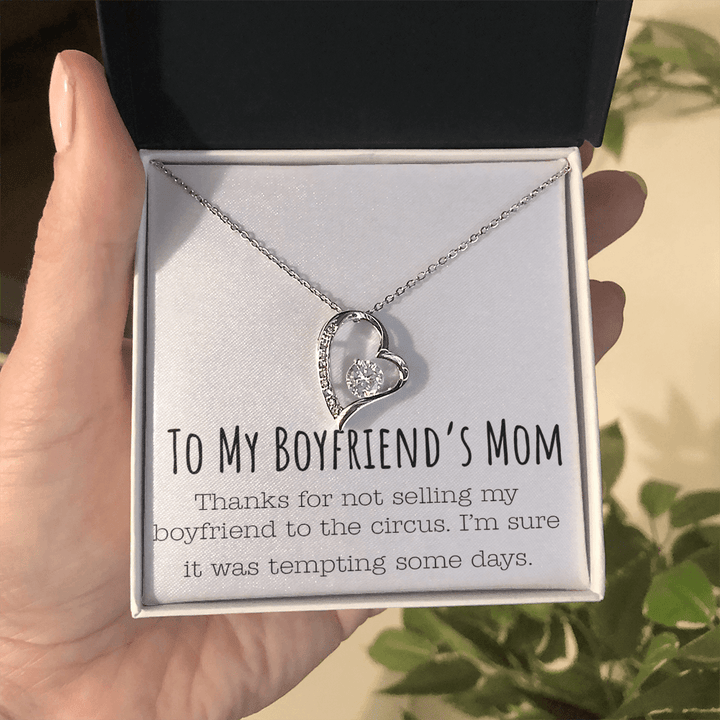 Funny Gift for Boyfriend's Mom - Forever Love Necklace - Humorous Necklace for His Mom - The Love Sparkle