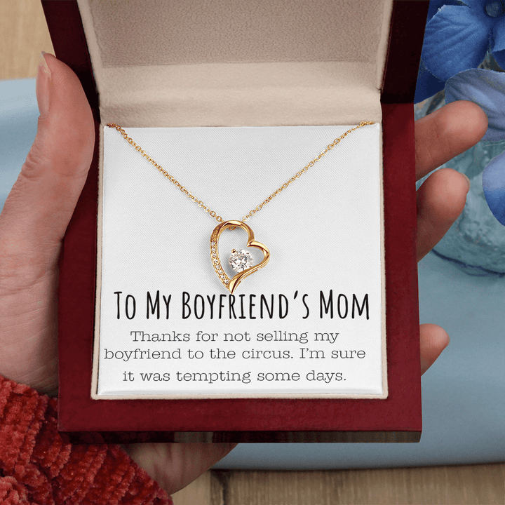 Funny Gift for Boyfriend's Mom - Forever Love Necklace - Humorous Necklace for His Mom - The Love Sparkle