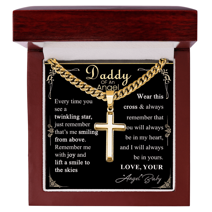Gift for Dad - Artisan Cross with Cuban Chain - Angel Baby Remembrance Gift for Dad - The Love Sparkle