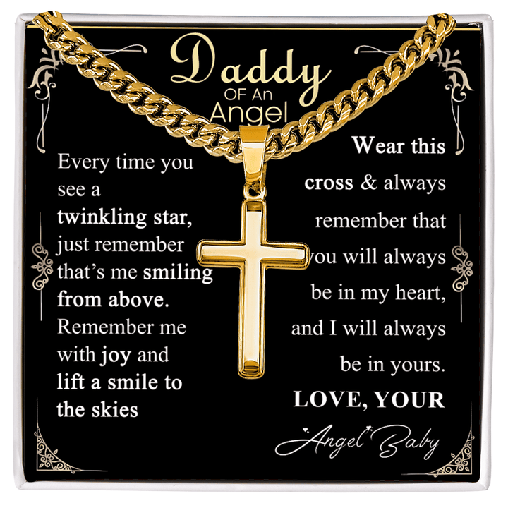 Gift for Dad - Artisan Cross with Cuban Chain - Angel Baby Remembrance Gift for Dad - The Love Sparkle