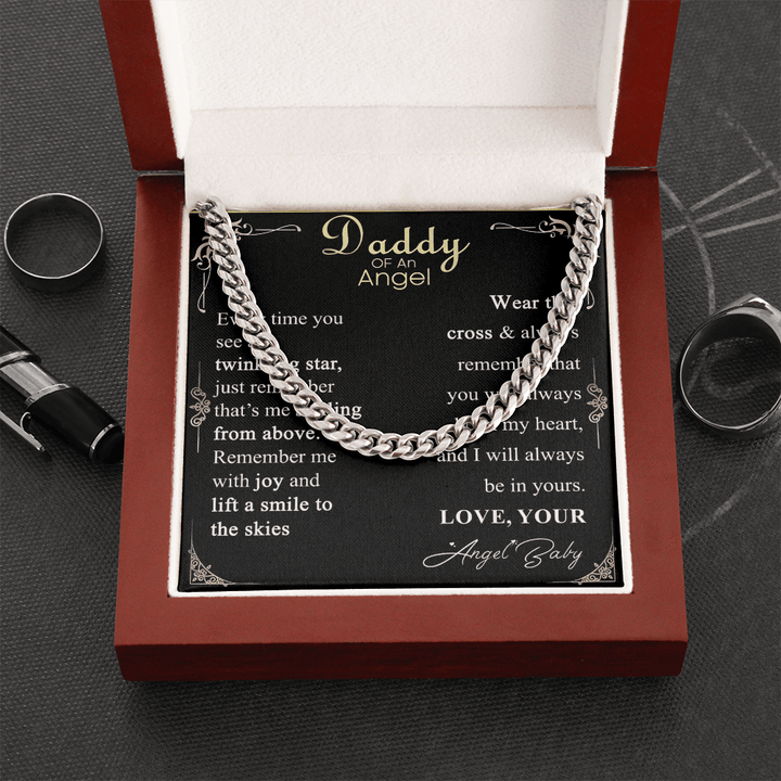Gift for Dad - Cuban Link Chain - Angel Baby Remembrance Gift for Dad - The Love Sparkle
